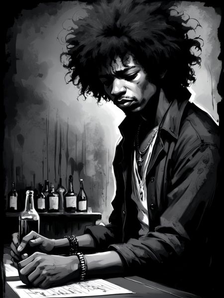 24178-819271900-jimmy hendrix, gritty, alabama bar, blue note, charismatic , illustration, noir fantasy, lone poet, sad ending, black and white,.jpg